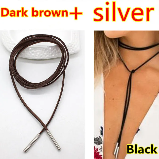 2PCS 2017 New choker necklace black leather punk korea Long Rope chain collier femme sexy statement steampunk Tube velvet choker