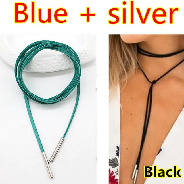 2PCS 2017 New choker necklace black leather punk korea Long Rope chain collier femme sexy statement steampunk Tube velvet choker