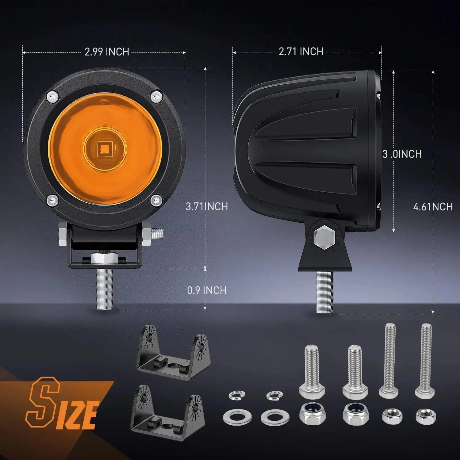 3 Inch 10W 800LM Amber Round Built-in EMC LED Pods (Pair)