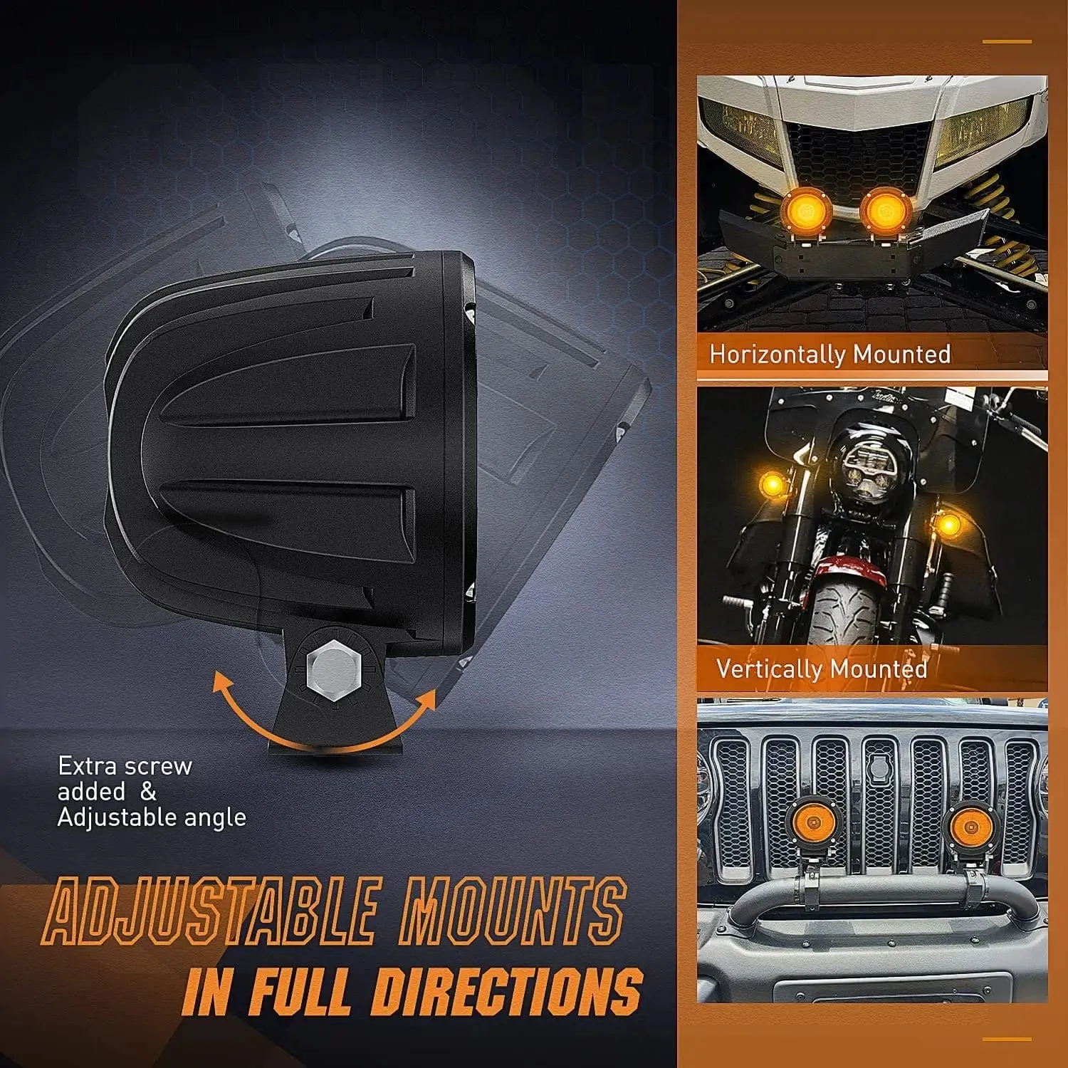 3 Inch 10W 800LM Amber Round Built-in EMC LED Pods (Pair)