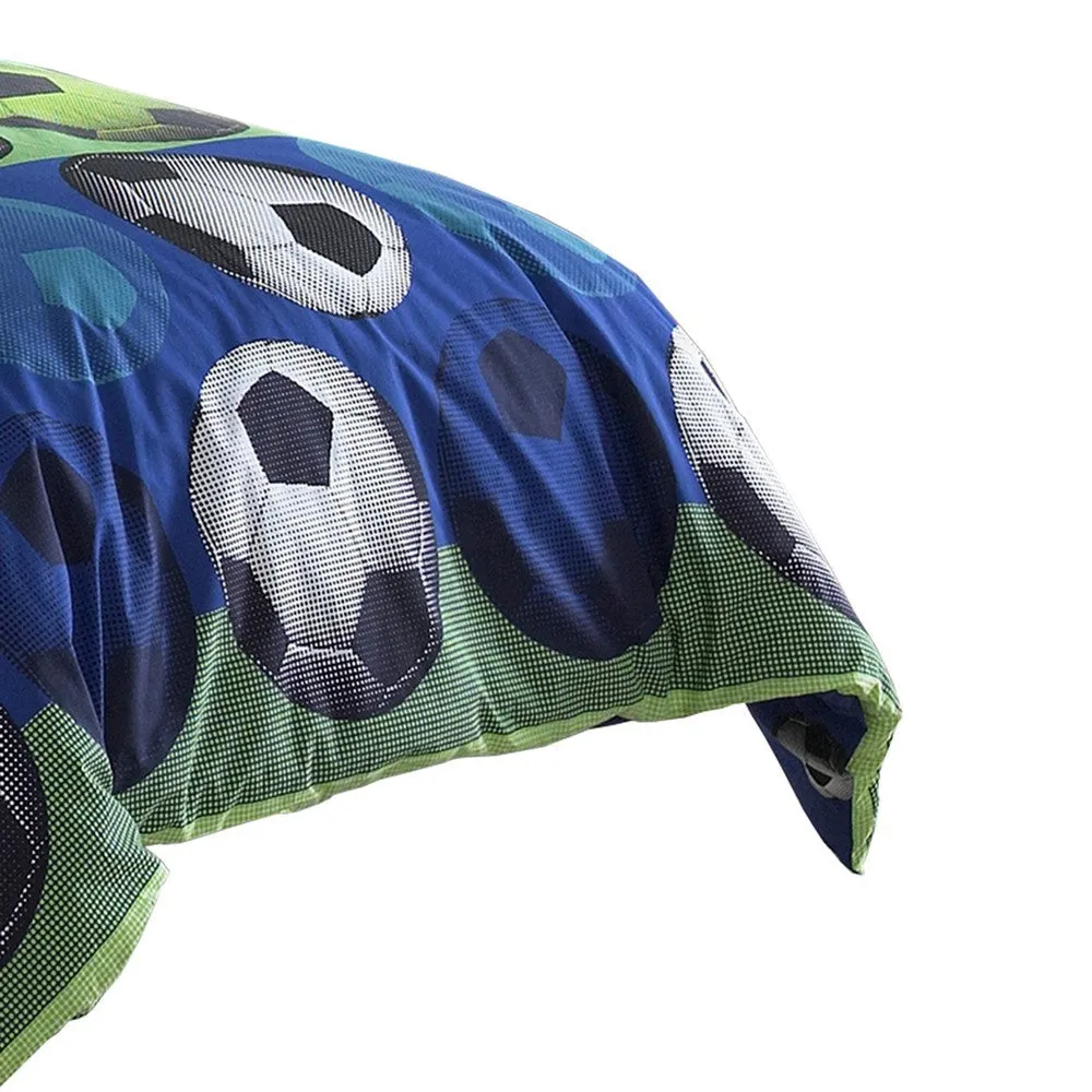 3 Piece Twin Size Comforter Set with Soccer Theme, Multicolor By Casagear Home