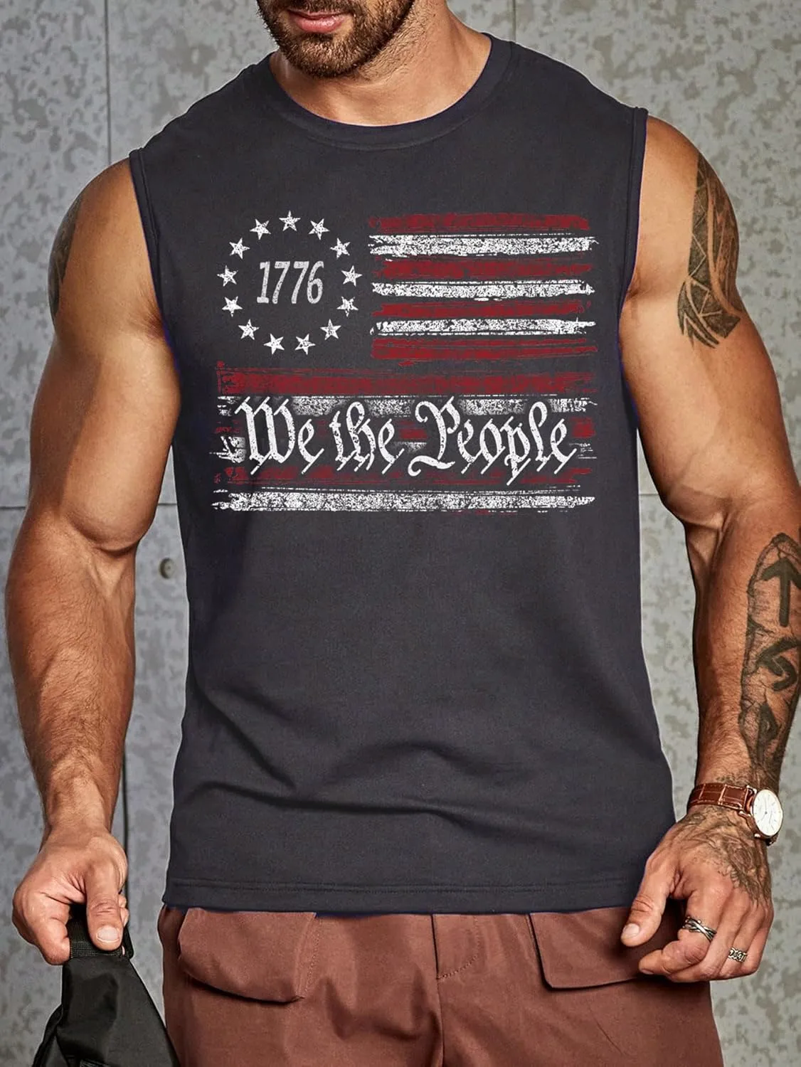 4th of July Shirts Mens Muscle Tank Top 1776 Sleeveless Graphic Gym Workout American Flag Shirt