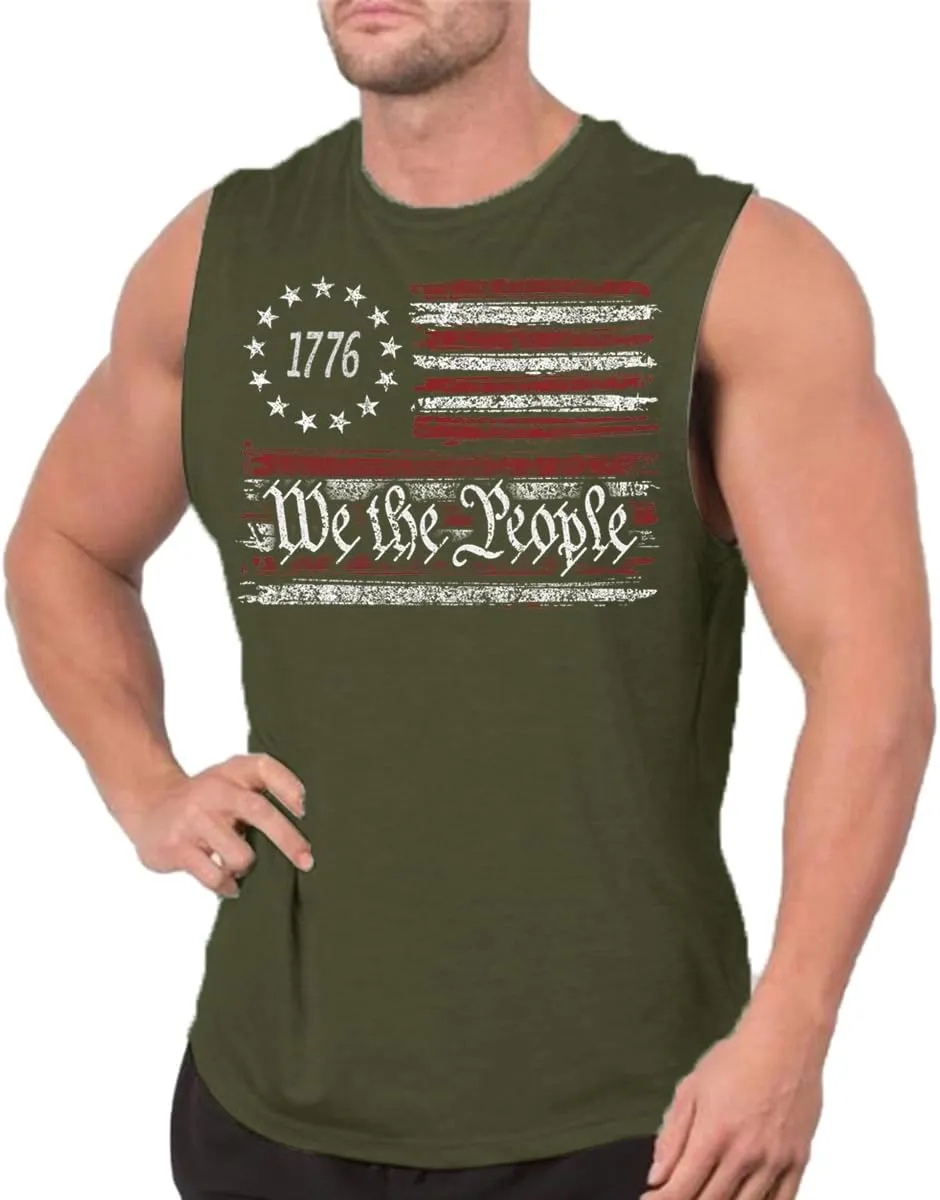 4th of July Shirts Mens Muscle Tank Top 1776 Sleeveless Graphic Gym Workout American Flag Shirt