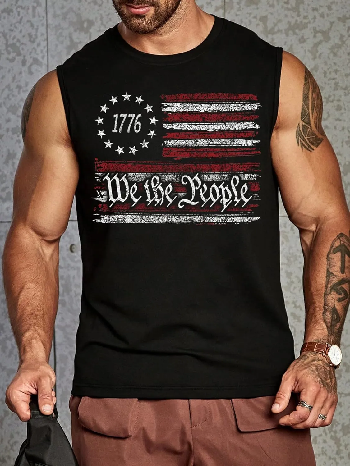 4th of July Shirts Mens Muscle Tank Top 1776 Sleeveless Graphic Gym Workout American Flag Shirt