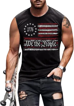 4th of July Shirts Mens Muscle Tank Top 1776 Sleeveless Graphic Gym Workout American Flag Shirt