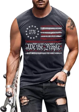 4th of July Shirts Mens Muscle Tank Top 1776 Sleeveless Graphic Gym Workout American Flag Shirt