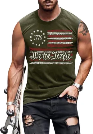 4th of July Shirts Mens Muscle Tank Top 1776 Sleeveless Graphic Gym Workout American Flag Shirt