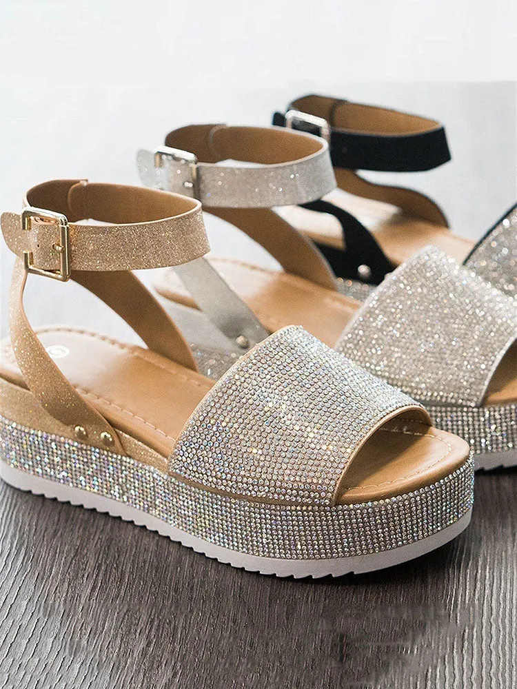 Amozae-Casual Rhinestone Platform Sandals