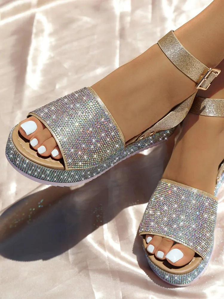 Amozae-Casual Rhinestone Platform Sandals