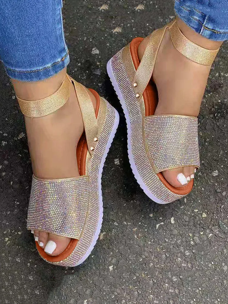Amozae-Casual Rhinestone Platform Sandals