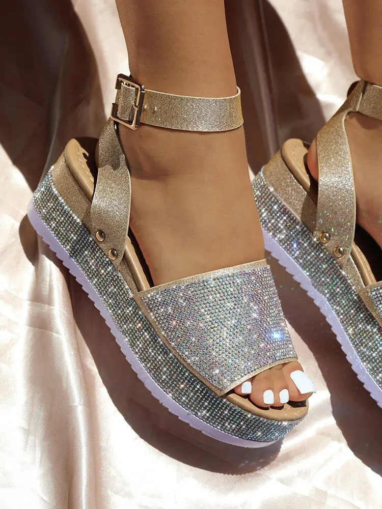 Amozae-Casual Rhinestone Platform Sandals