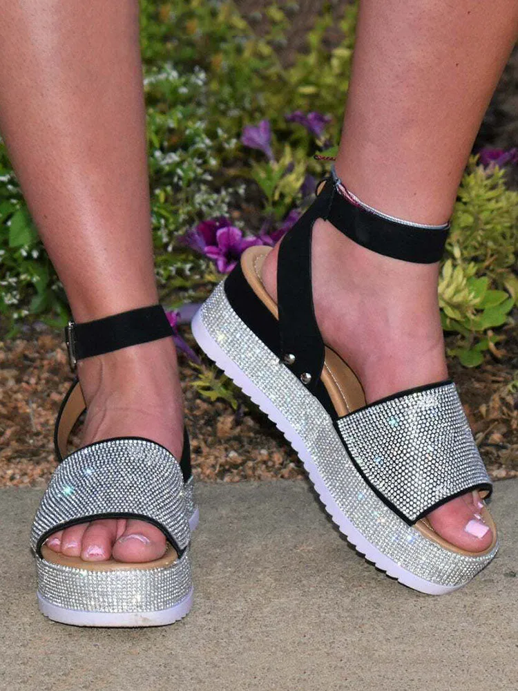 Amozae-Casual Rhinestone Platform Sandals