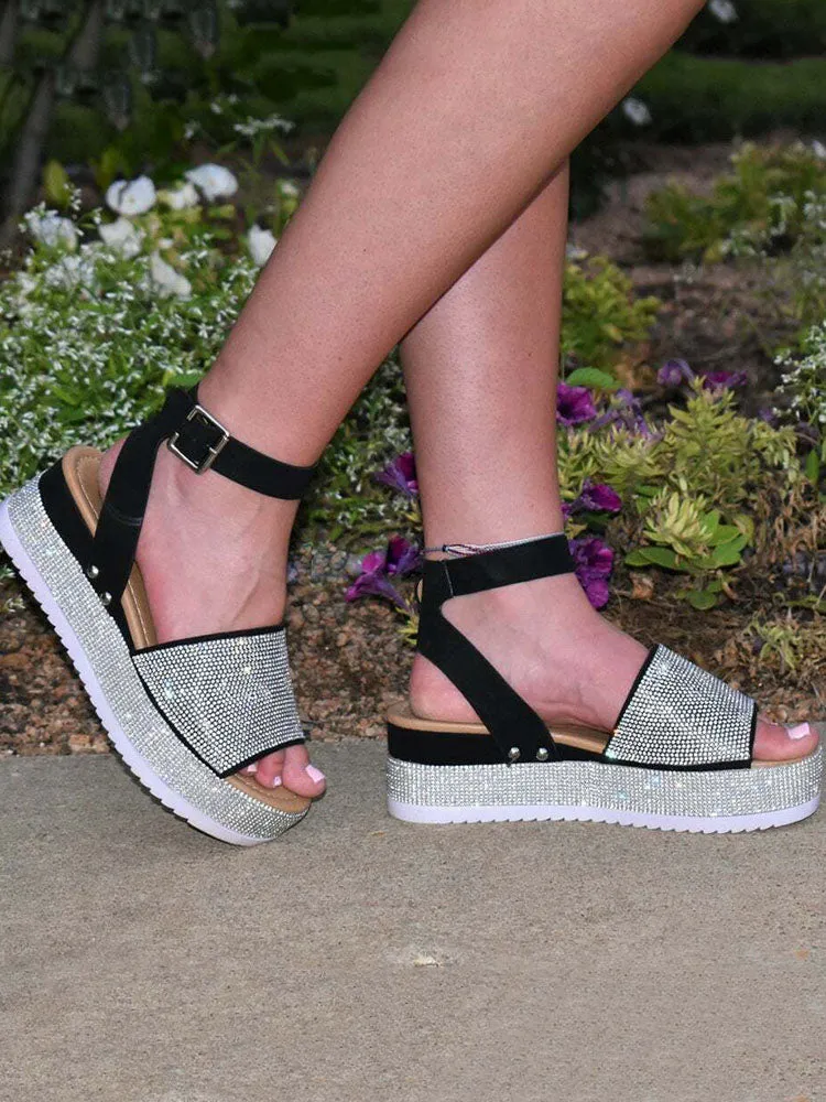 Amozae-Casual Rhinestone Platform Sandals