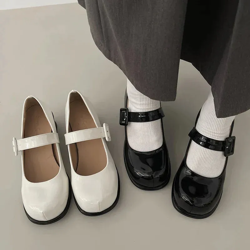 AMOZAE- - Classic Elegance Women's Round Toe Ankle Strap Square Heels