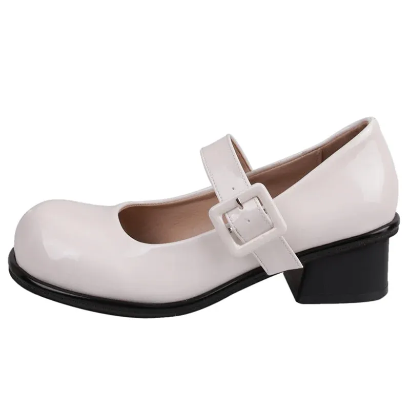 AMOZAE- - Classic Elegance Women's Round Toe Ankle Strap Square Heels