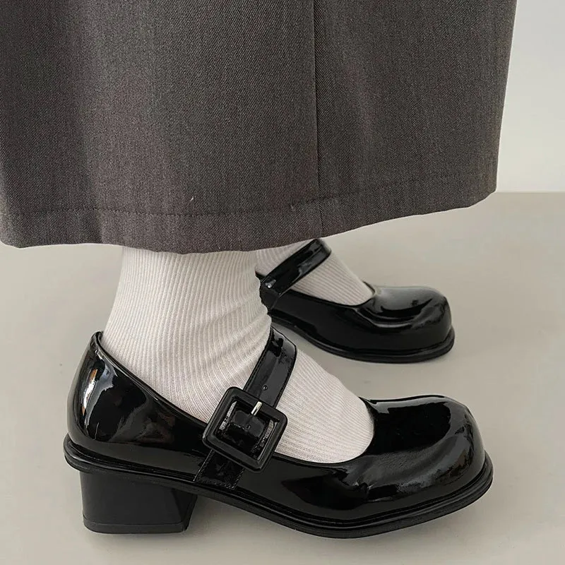 AMOZAE- - Classic Elegance Women's Round Toe Ankle Strap Square Heels