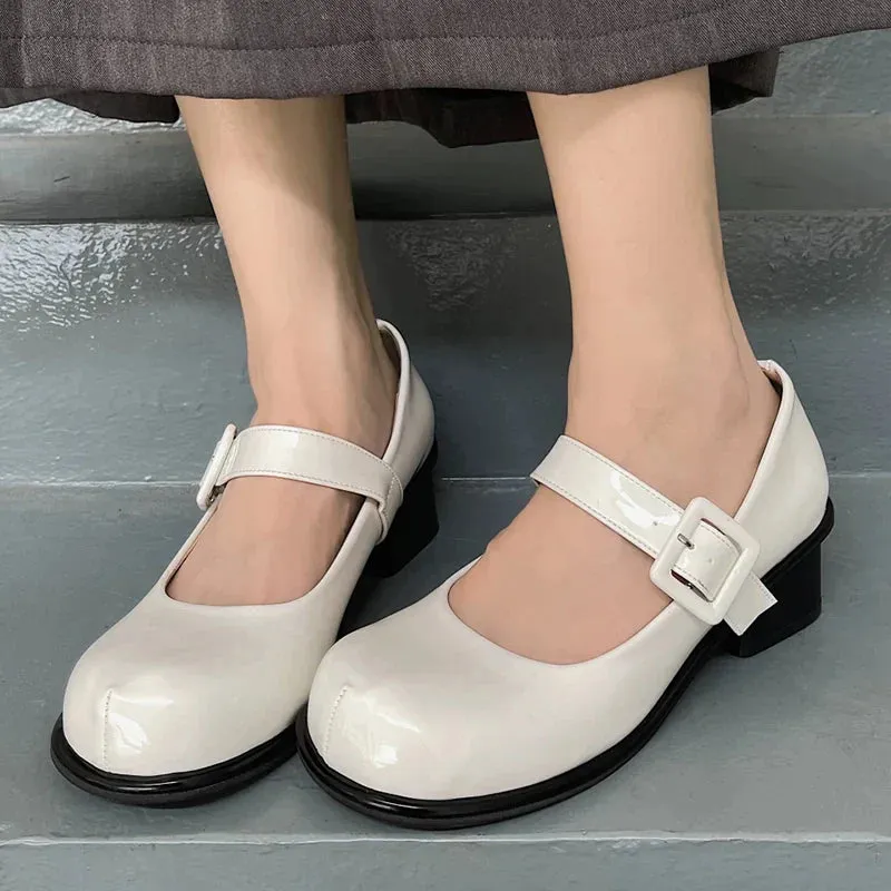 AMOZAE- - Classic Elegance Women's Round Toe Ankle Strap Square Heels