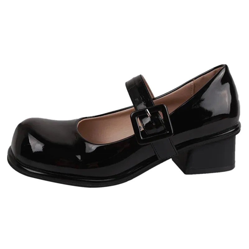 AMOZAE- - Classic Elegance Women's Round Toe Ankle Strap Square Heels