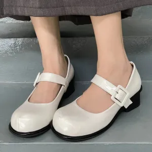 AMOZAE- - Classic Elegance Women's Round Toe Ankle Strap Square Heels