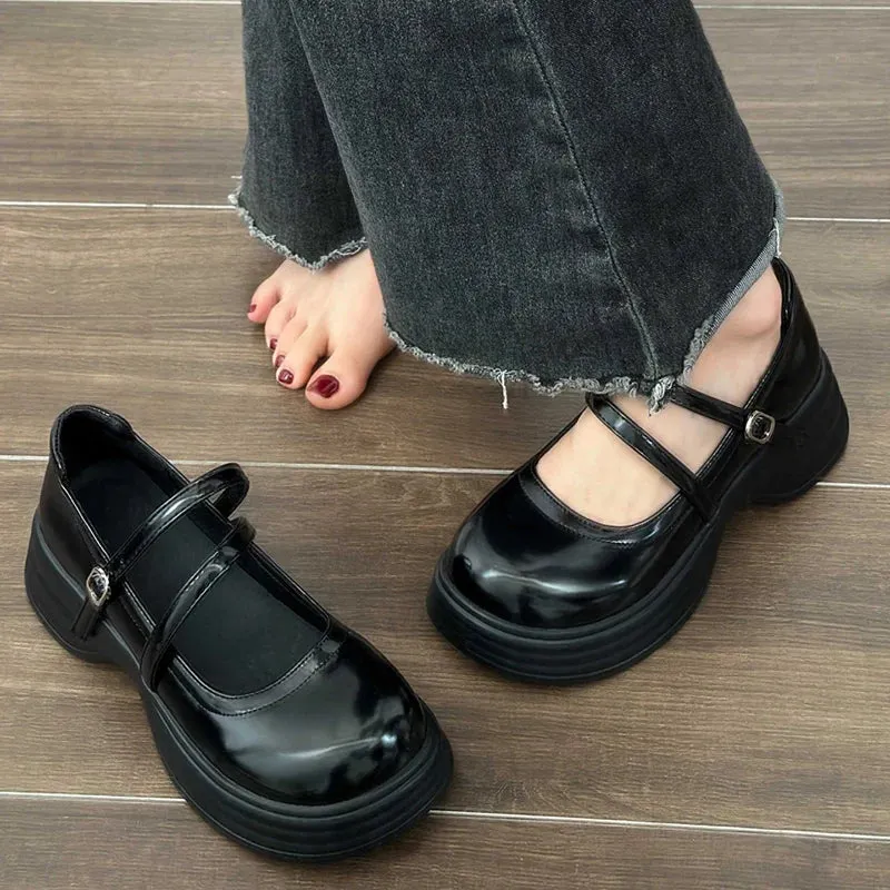 AMOZAE- - Elevated Elegance Autumn Women's Platform Chunky Patent Leather