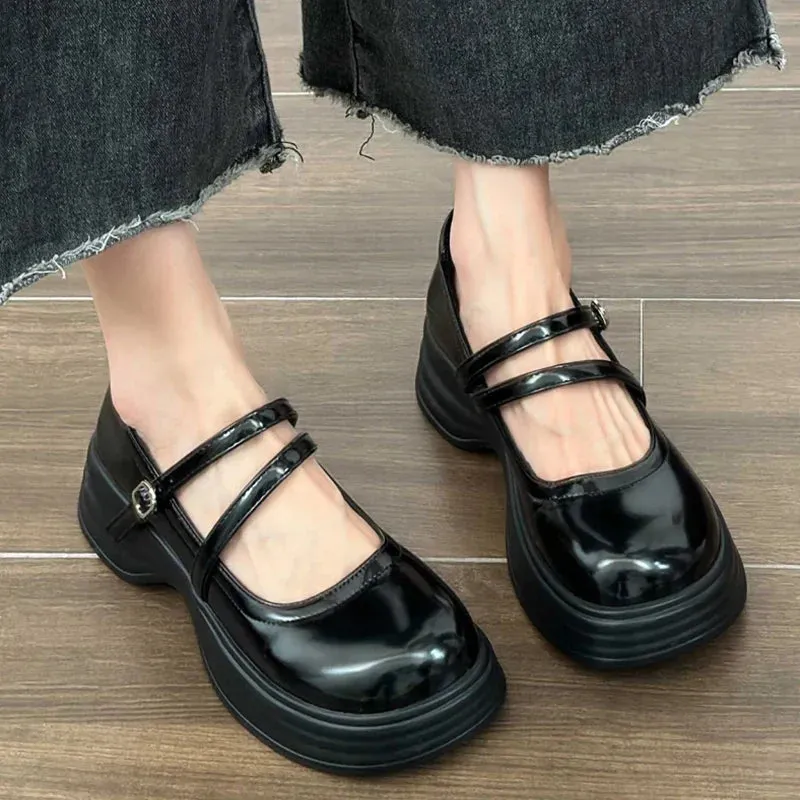 AMOZAE- - Elevated Elegance Autumn Women's Platform Chunky Patent Leather