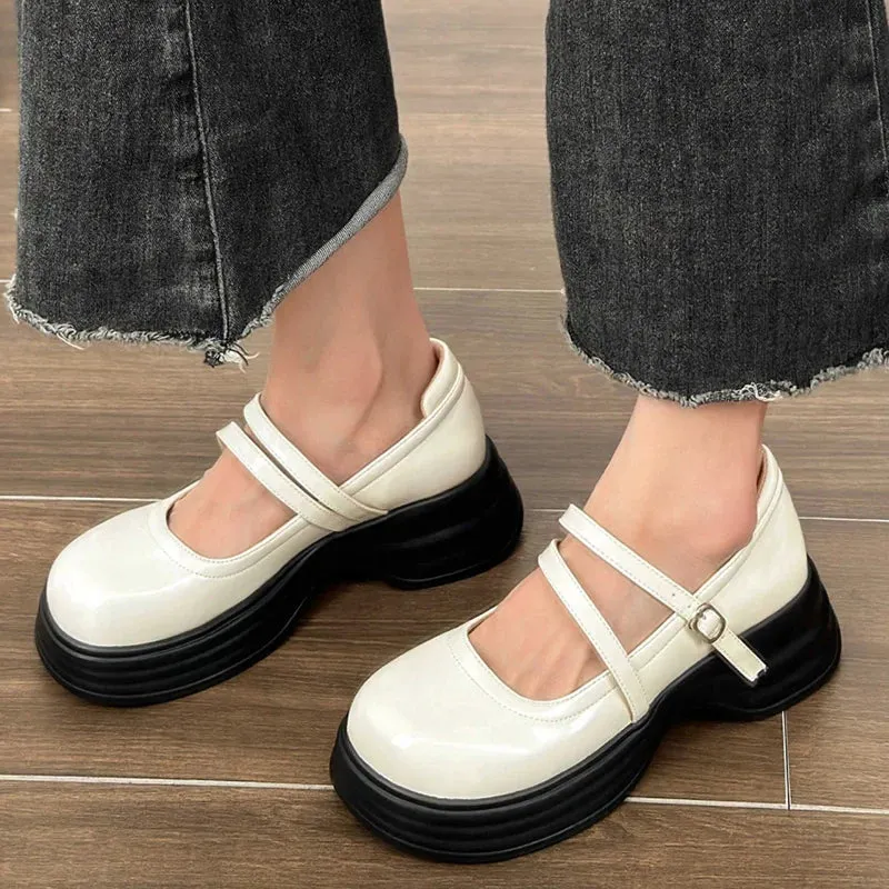 AMOZAE- - Elevated Elegance Autumn Women's Platform Chunky Patent Leather