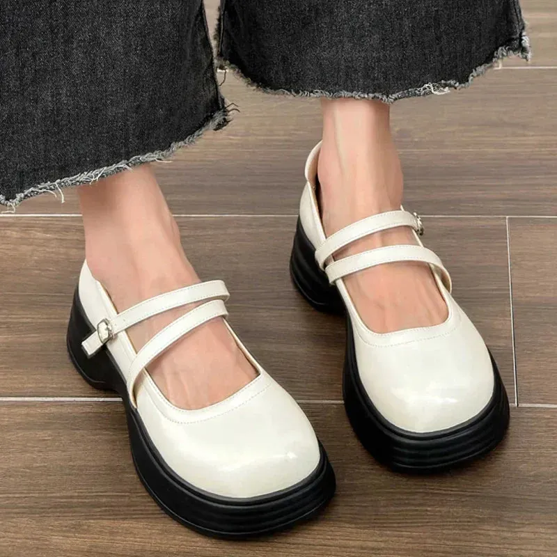 AMOZAE- - Elevated Elegance Autumn Women's Platform Chunky Patent Leather
