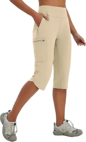 baleaf Women's 17'' Capri Pants Lighweight Cargo Capris Quick Dry Zipper Pockets Hiking Biking Casual Outdoor