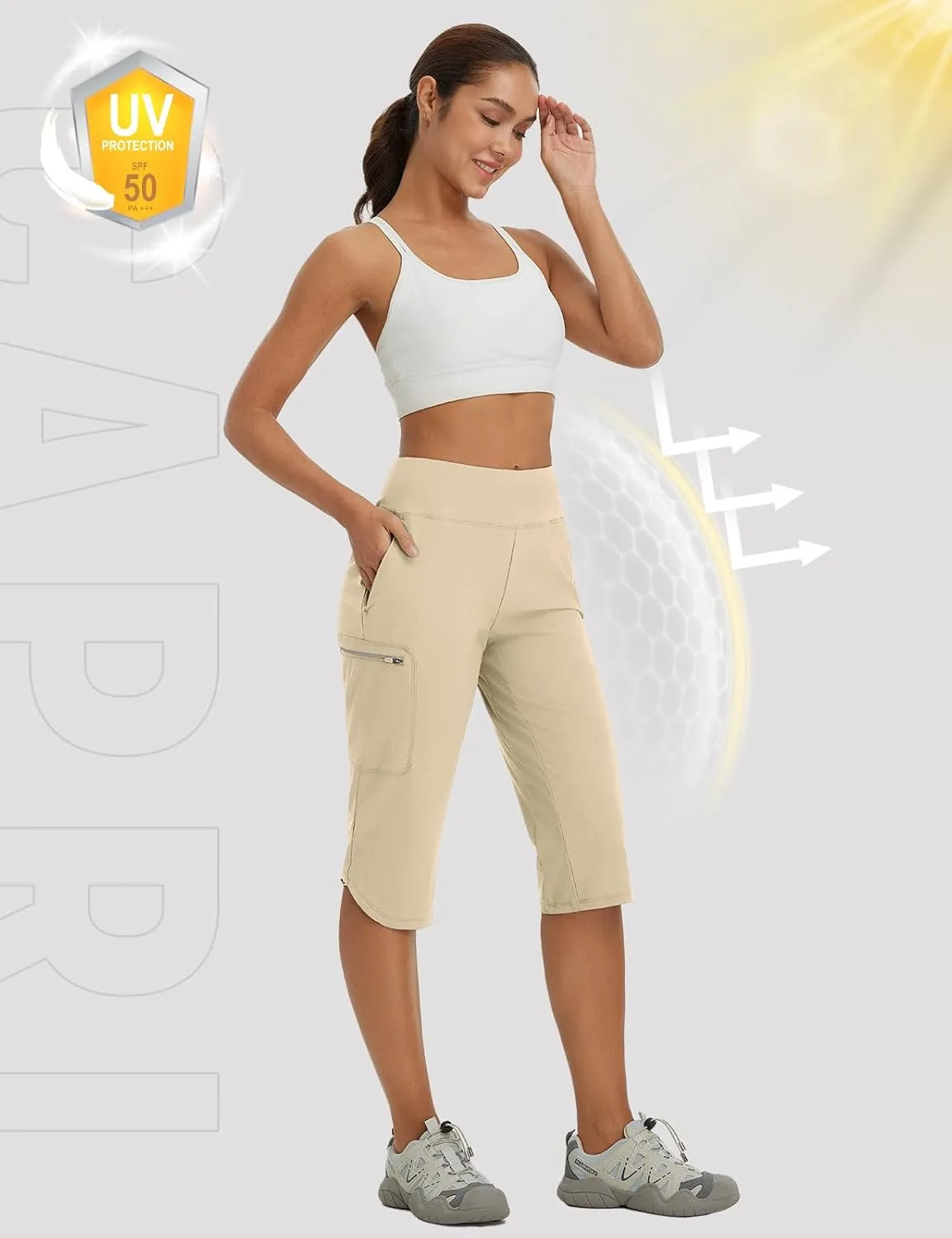 baleaf Women's 17'' Capri Pants Lighweight Cargo Capris Quick Dry Zipper Pockets Hiking Biking Casual Outdoor