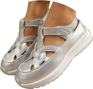 Bootara Women'S Plus Size Hollow-Out Casual Sandals, Closed Toe Platform Sandals Height-Boosting Thick Sole