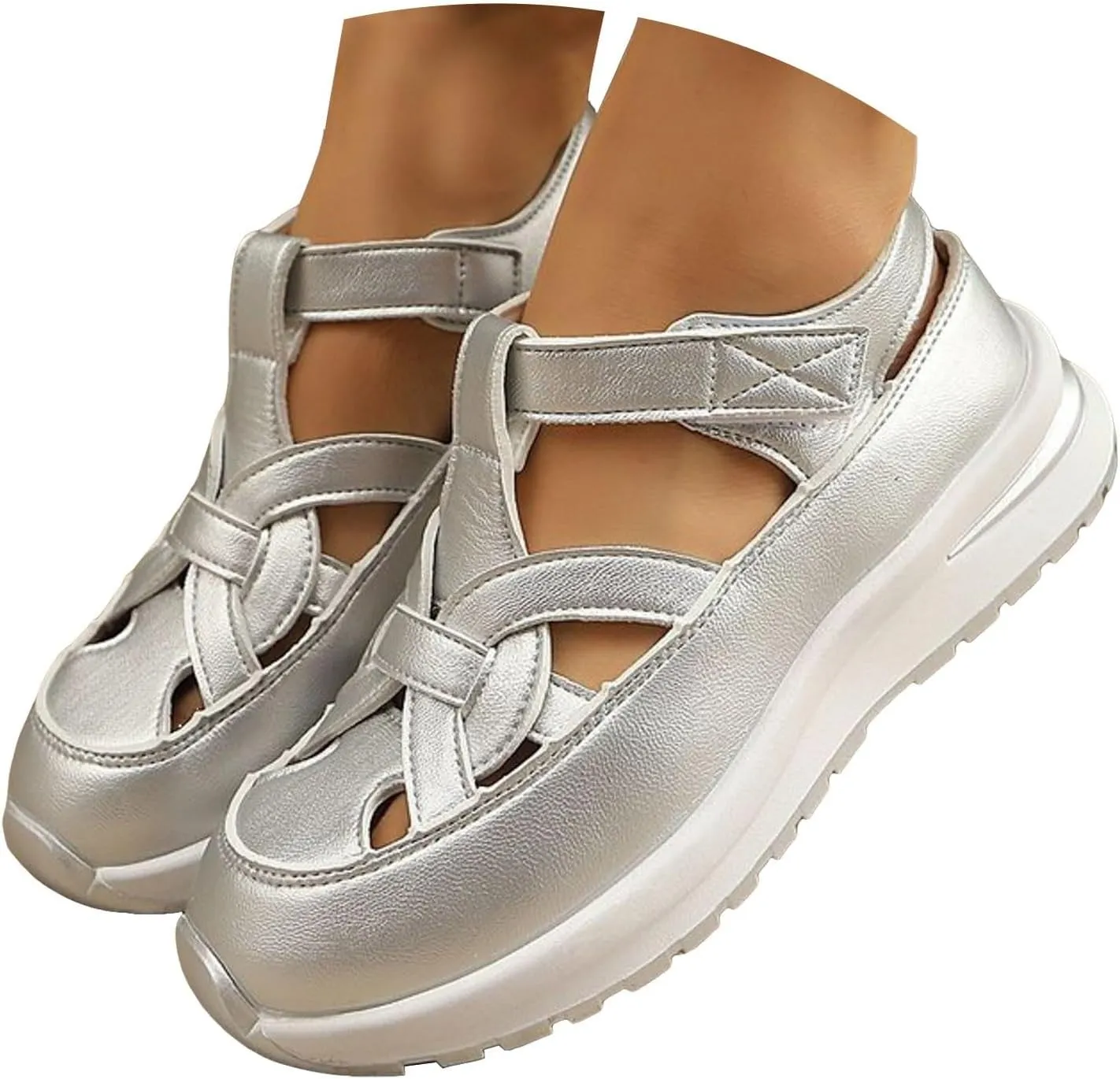 Bootara Women'S Plus Size Hollow-Out Casual Sandals, Closed Toe Platform Sandals Height-Boosting Thick Sole