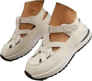 Bootara Women'S Plus Size Hollow-Out Casual Sandals, Closed Toe Platform Sandals Height-Boosting Thick Sole