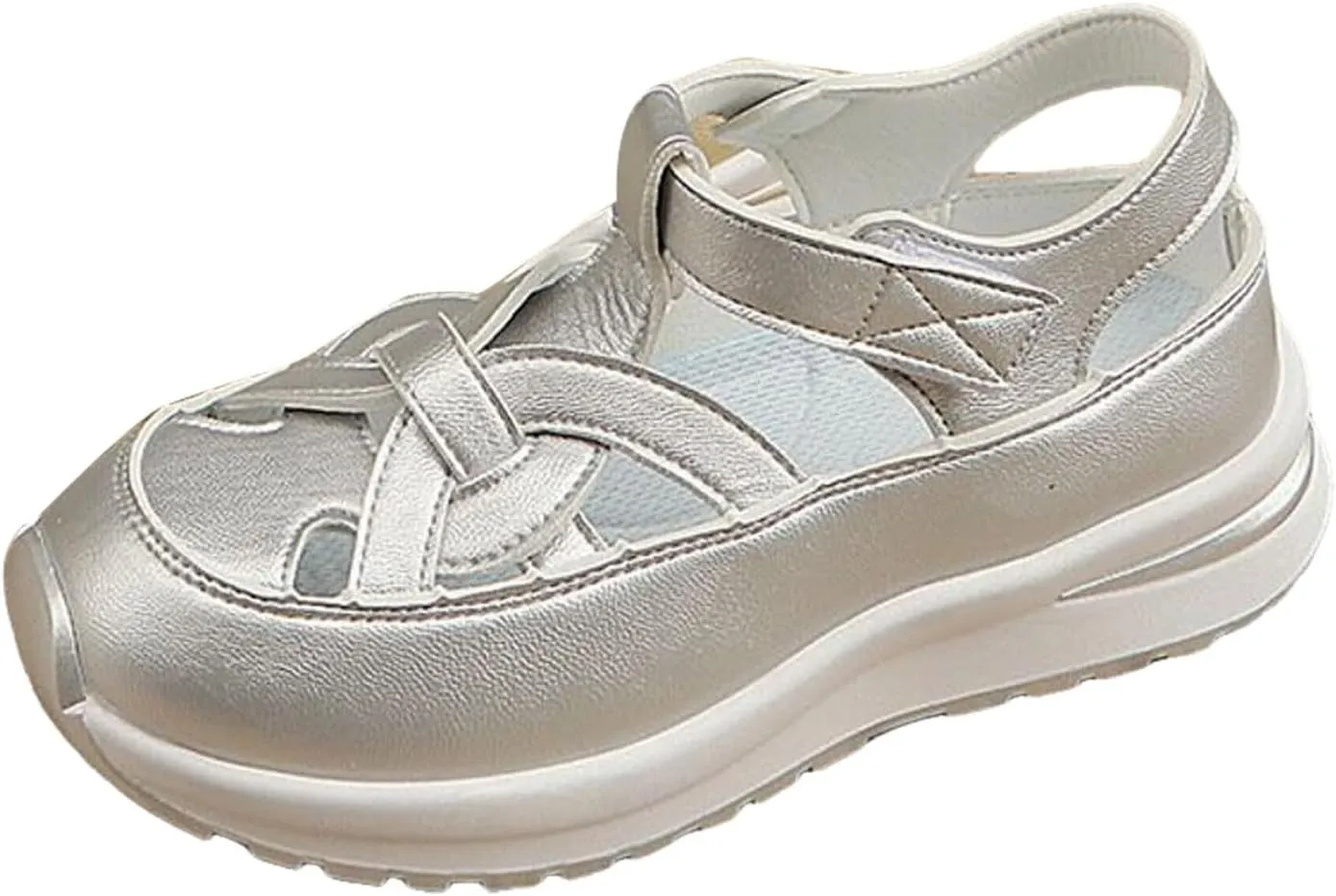 Bootara Women'S Plus Size Hollow-Out Casual Sandals, Closed Toe Platform Sandals Height-Boosting Thick Sole