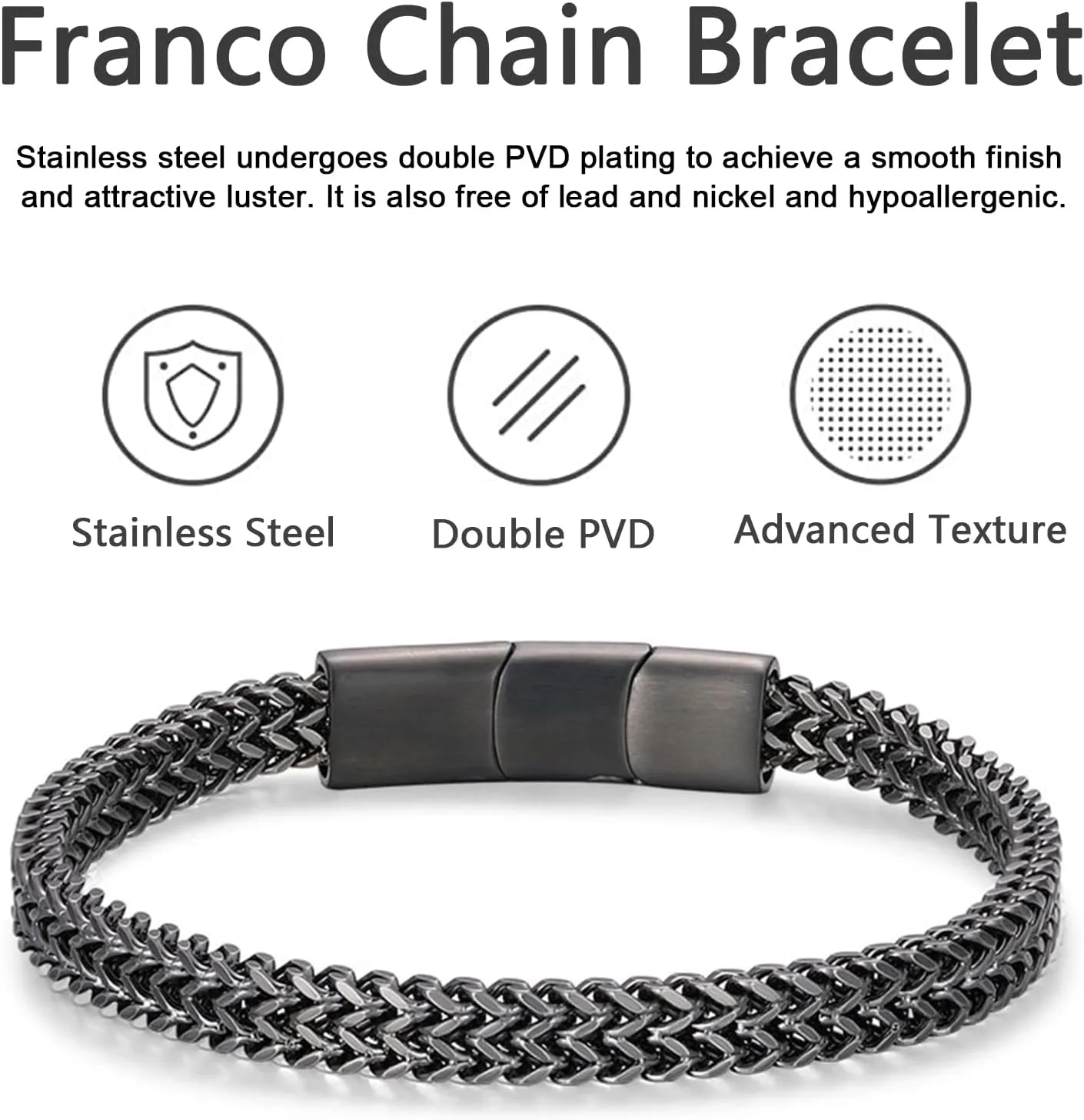 Bracelets for Men-Stainless Steel Magnetic Clasp Franco Chain Mens Bracelet