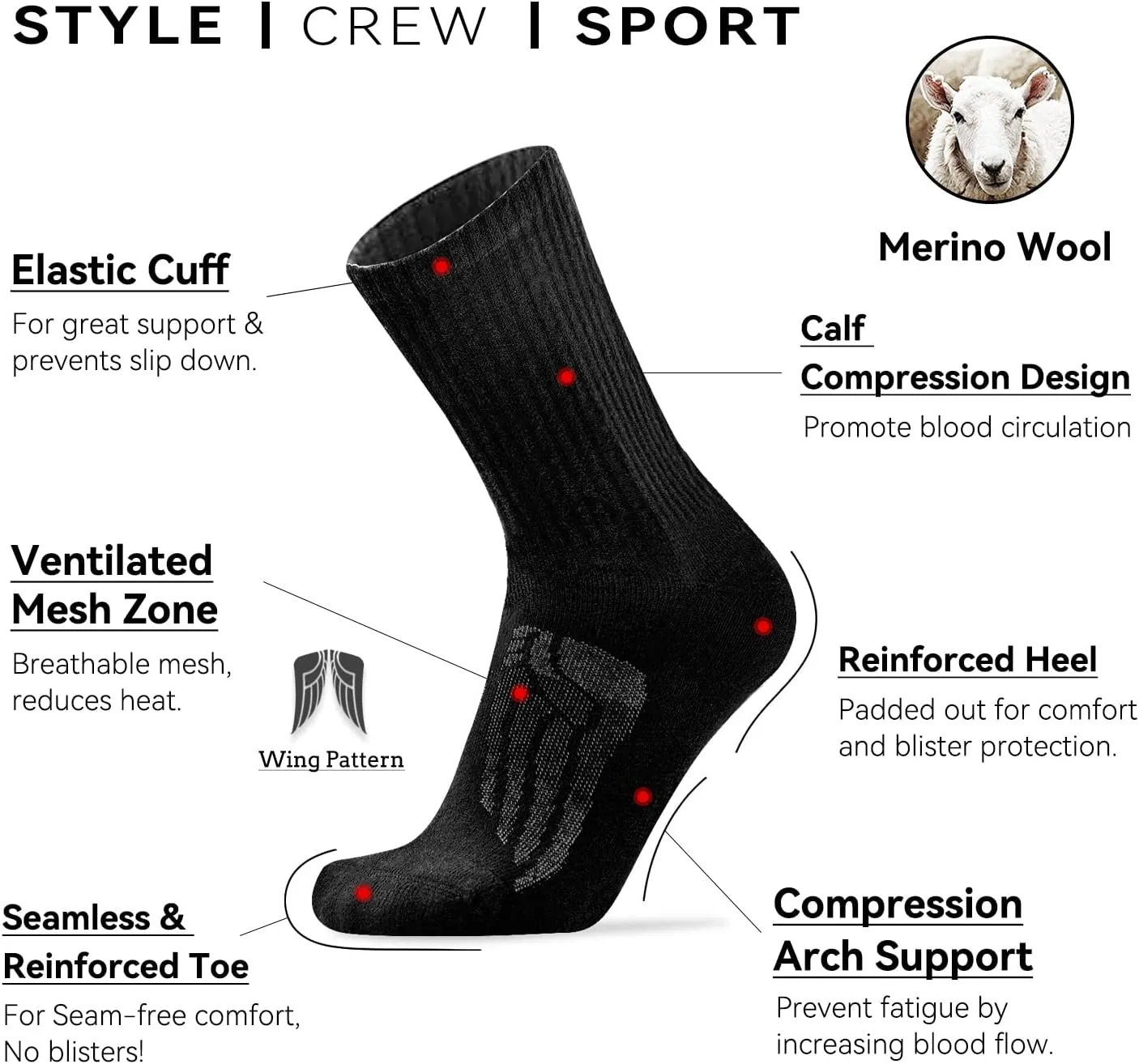 Busy Socks 3 Pack Men's Merino Wool Hiking Crew Socks Womens Warm Thick Cushioned Outdoor Athletic Socks for Walking Running