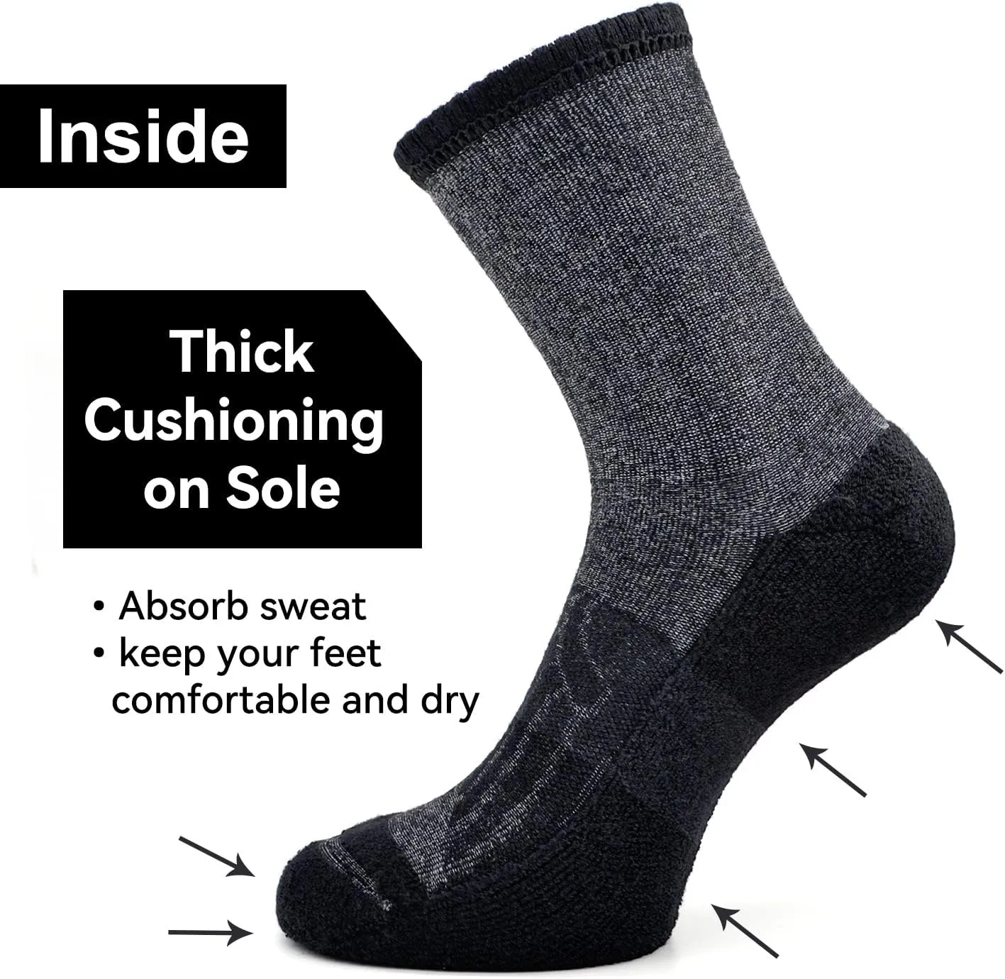 Busy Socks 3 Pack Men's Merino Wool Hiking Crew Socks Womens Warm Thick Cushioned Outdoor Athletic Socks for Walking Running