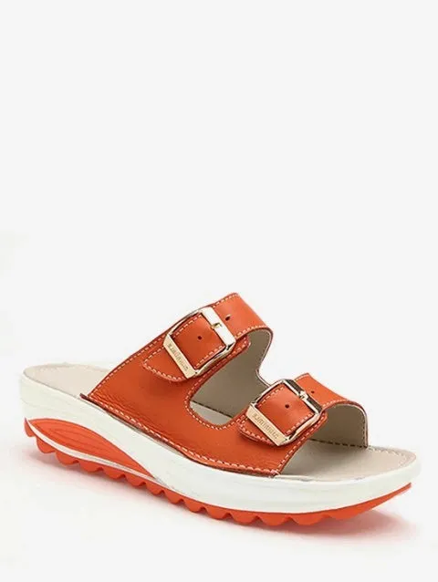 Charming Buckle Strap Platform Slides