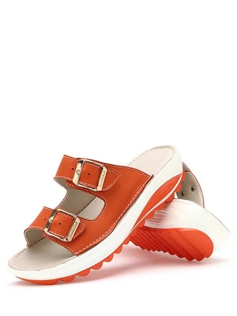 Charming Buckle Strap Platform Slides