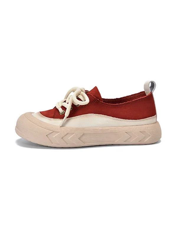 Contrast Color Lace-Up Platform Shoes Casual Shoes