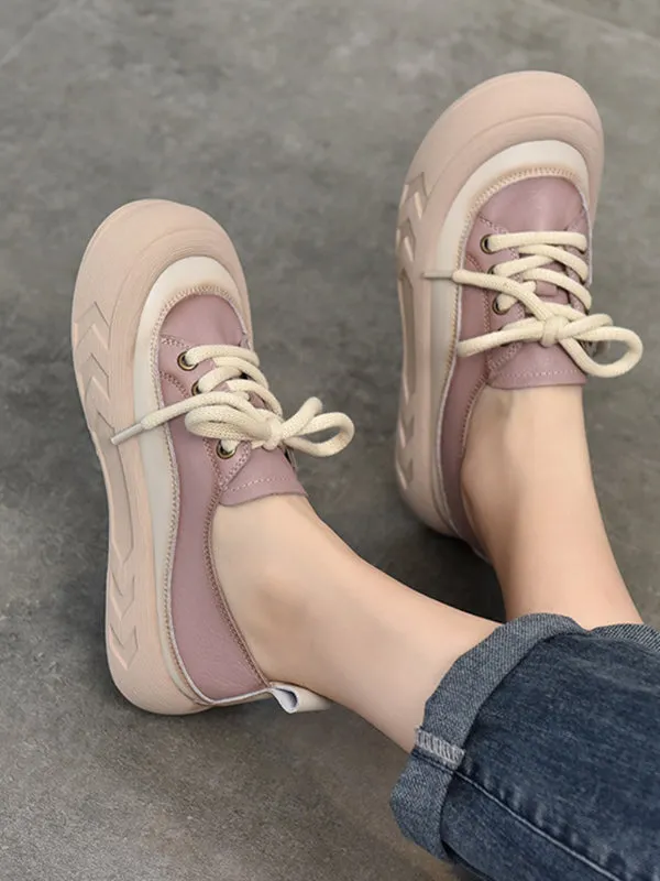 Contrast Color Lace-Up Platform Shoes Casual Shoes