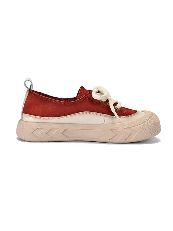 Contrast Color Lace-Up Platform Shoes Casual Shoes