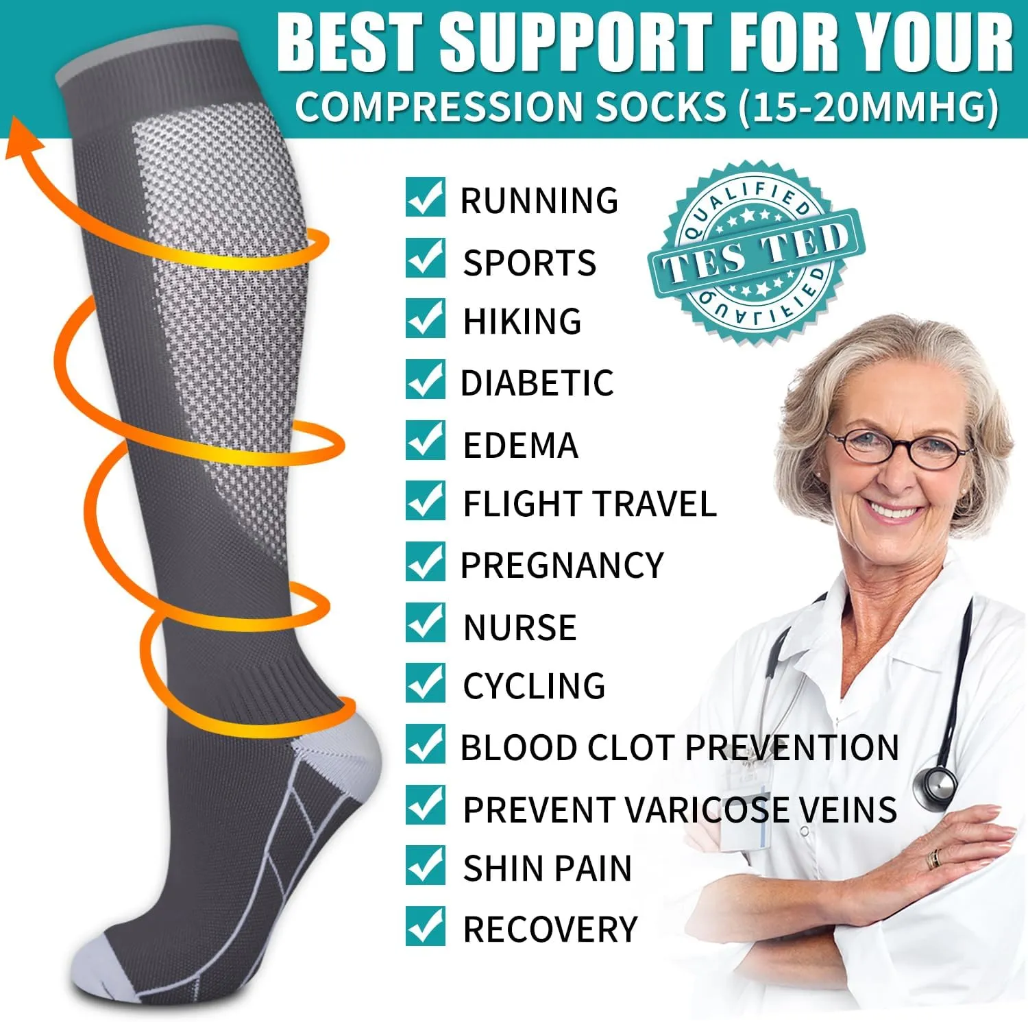 Copper Compression Socks for Women & Men (6 pairs) - Best Support for Nurses, Running, Hiking, Recovery