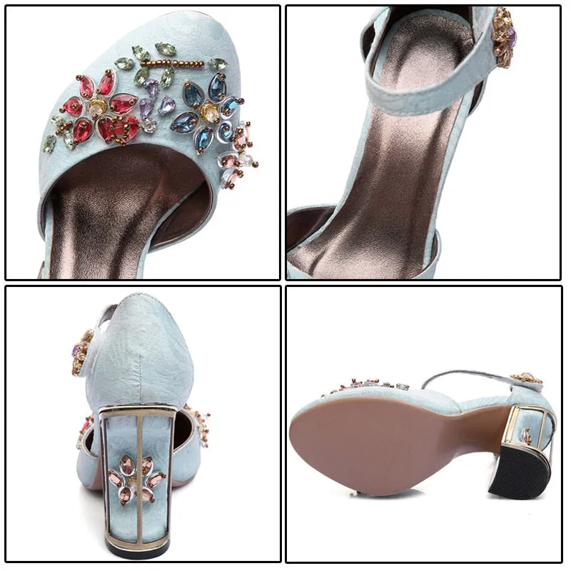 Crystal Flower Mary Janes Pumps