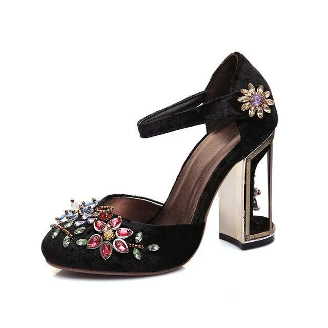 Crystal Flower Mary Janes Pumps