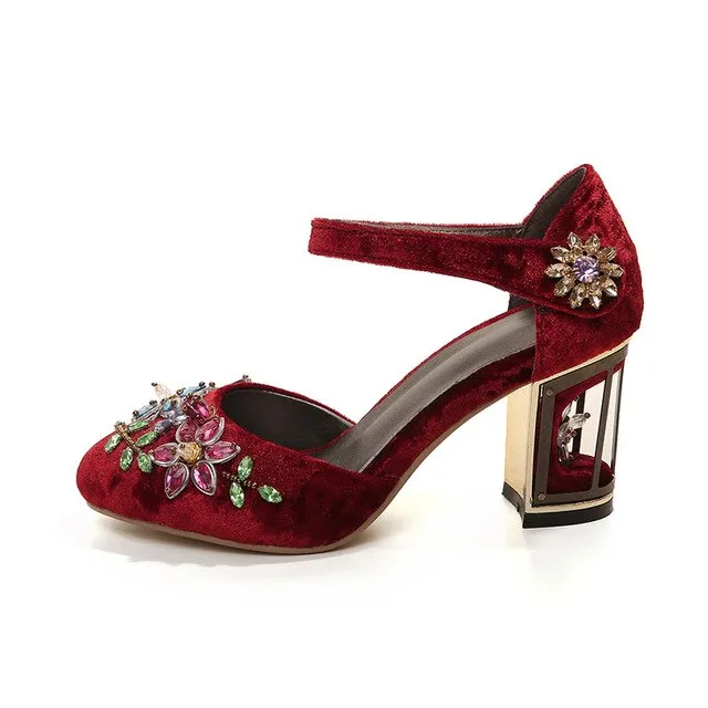 Crystal Flower Mary Janes Pumps