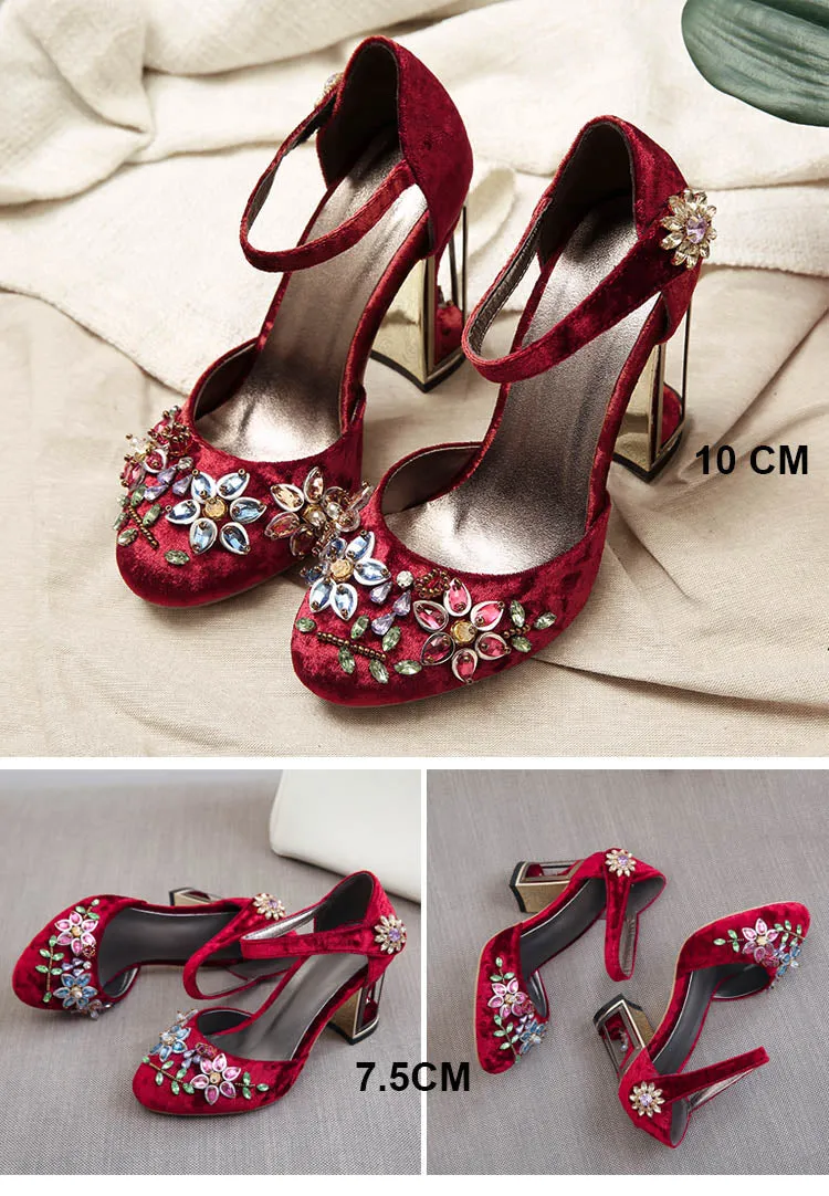Crystal Flower Mary Janes Pumps