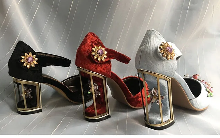 Crystal Flower Mary Janes Pumps