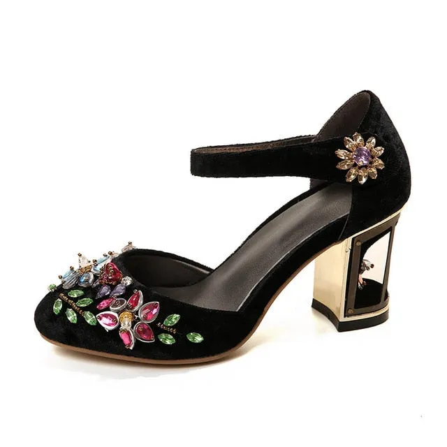 Crystal Flower Mary Janes Pumps