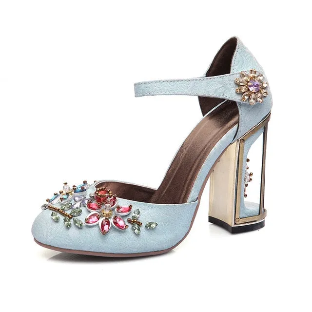 Crystal Flower Mary Janes Pumps