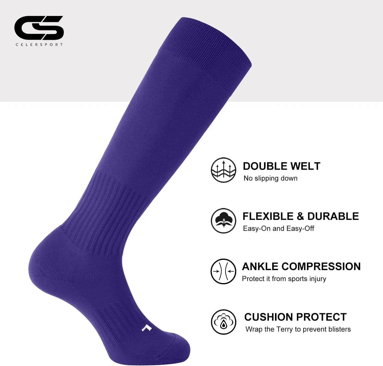 CS CELERSPORT 2/3 Pack Soccer Softball Baseball Socks for Youth Kids Adult Multi-Sport Compression Socks